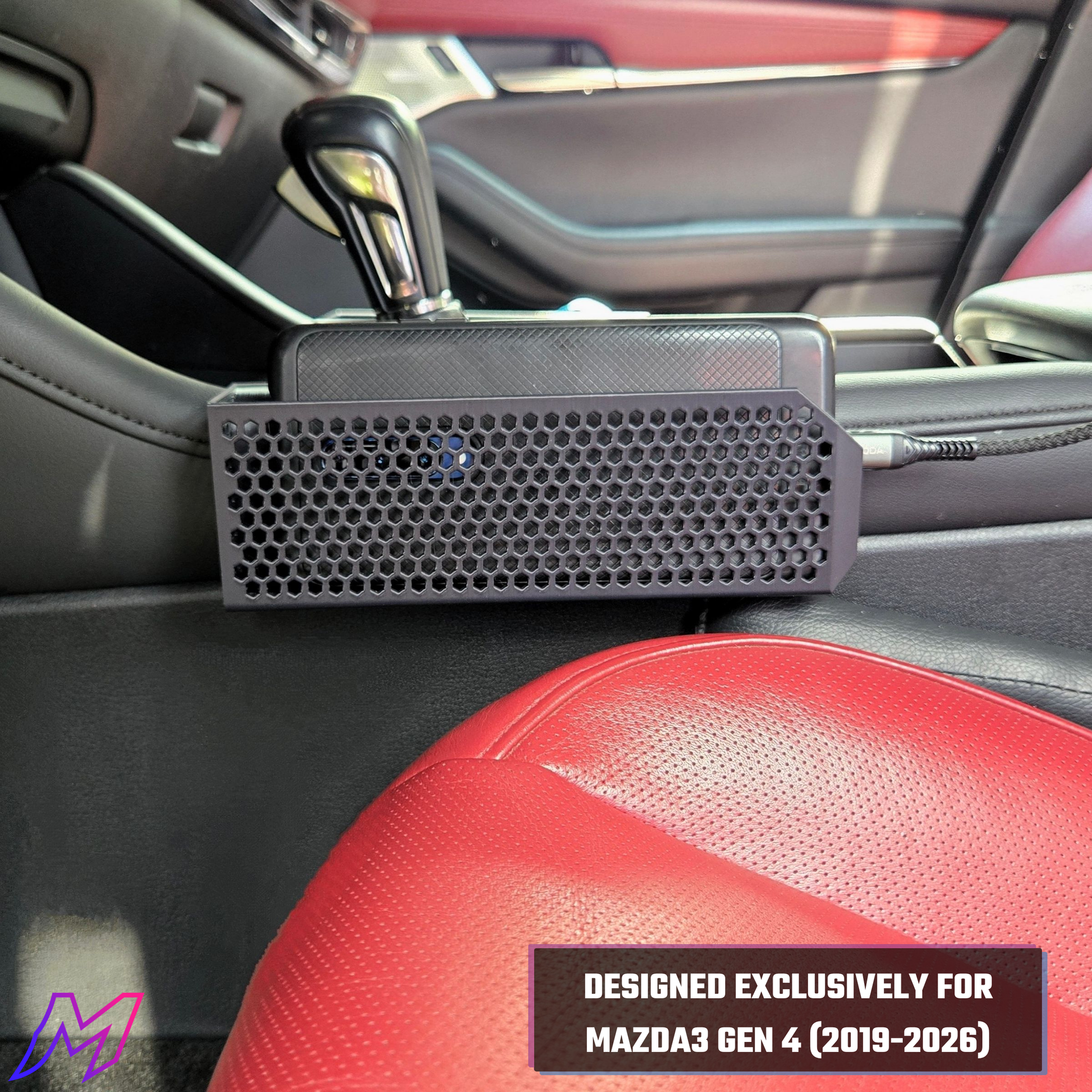 MATERIUM Mazda3 phone holder installed driver side, designed exclusively for Mazda3 Gen 4 2019-2026