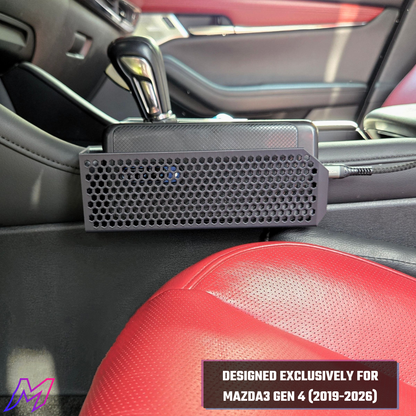 MATERIUM Mazda3 phone holder installed driver side, designed exclusively for Mazda3 Gen 4 2019-2026