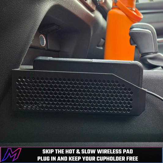 Mazda CX-50 console phone mount, engineering-grade ASA, honeycomb ventilation, cable management slot