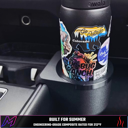 MATERIUM Mazda CX-50 bottle holder made from engineering-grade composite rated for 212 degrees Fahrenheit