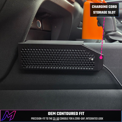 Mazda CX-50 2023-2026 all trims phone holder, tool-less drop-in friction fit, no damage to console