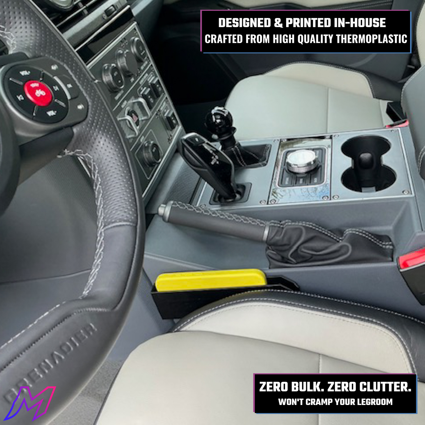 MATERIUM Grenadier phone holder reverse showing two 3M VHB velcro strips, fully removable and repositionable