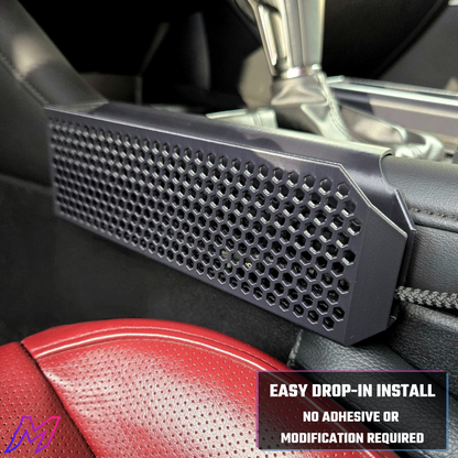 MATERIUM Mazda3 phone holder internal dimensions 6.90 inch length by 0.90 inch width, installed in console