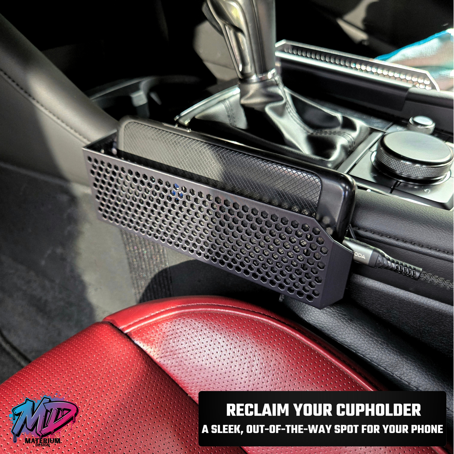 Materium Design Mazda3 Phone Holder - Detail of honeycomb cooling lattice.