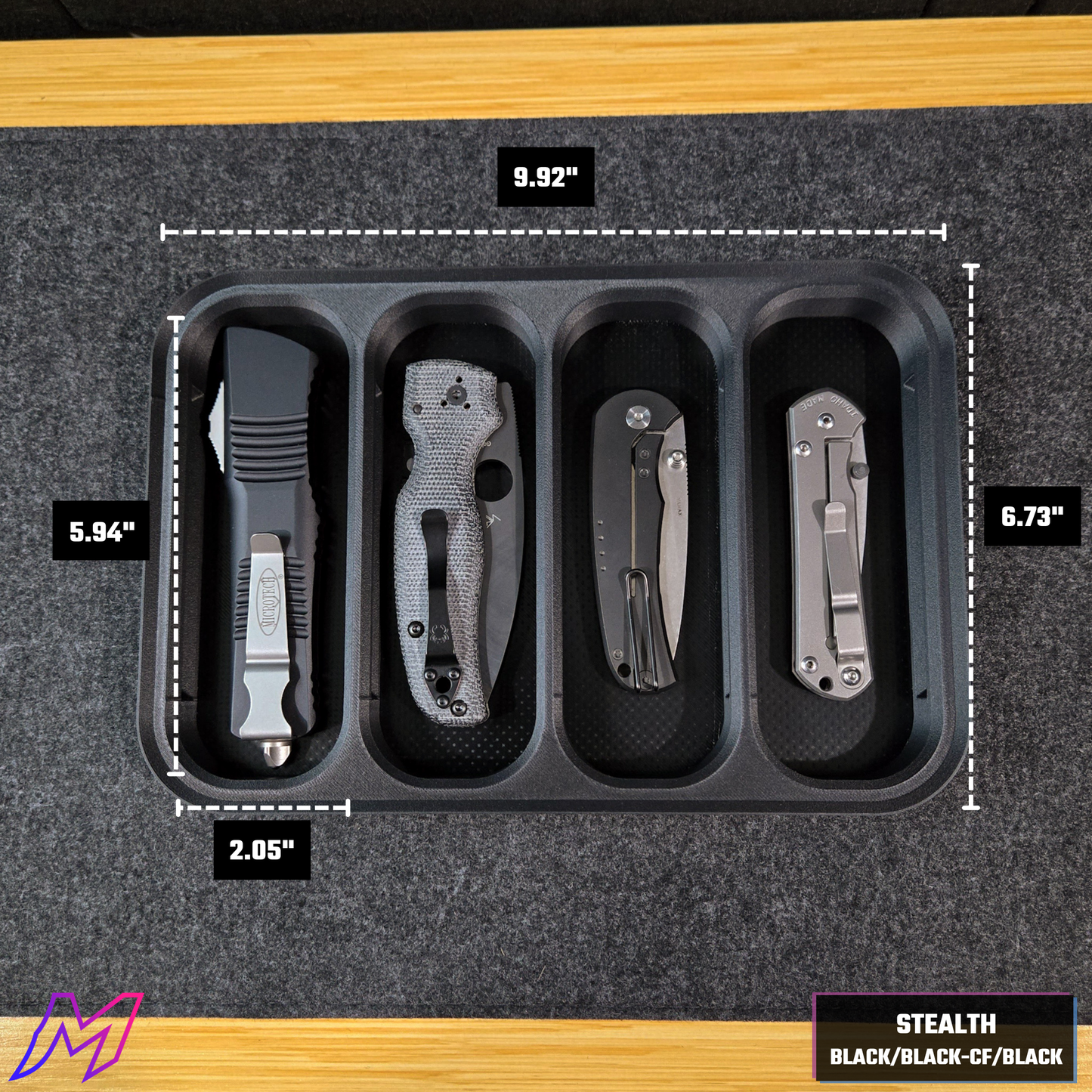 MATERIUM Vanguard Catch Stealth top-down with dimensions labeled, 9.92 x 6.72 x 3.09 inches
