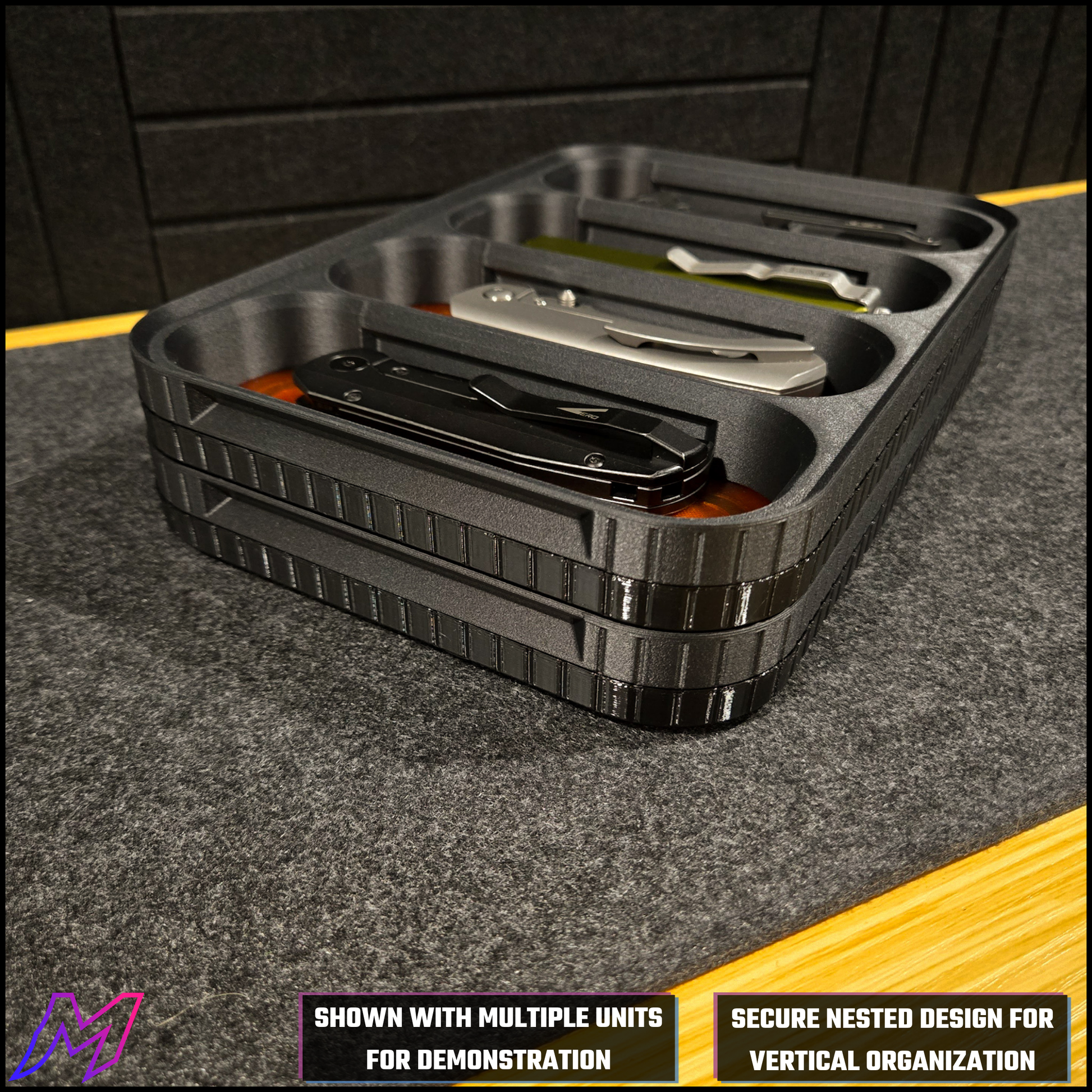 MATERIUM Vanguard Catch units stacked vertically, secure nested design for vertical organization